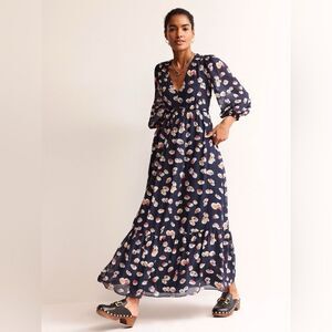 Boden Navy Floral Long Sleeve Maxi Dress